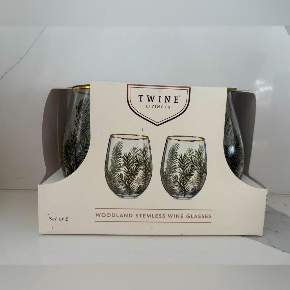 NWT Twine Woodland Stemless Wine Glasses Set